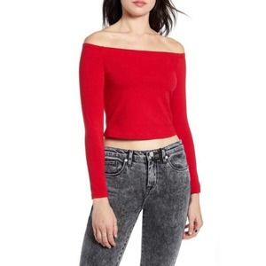 NEW Bp. Cropped off shoulder long sleeve red tee